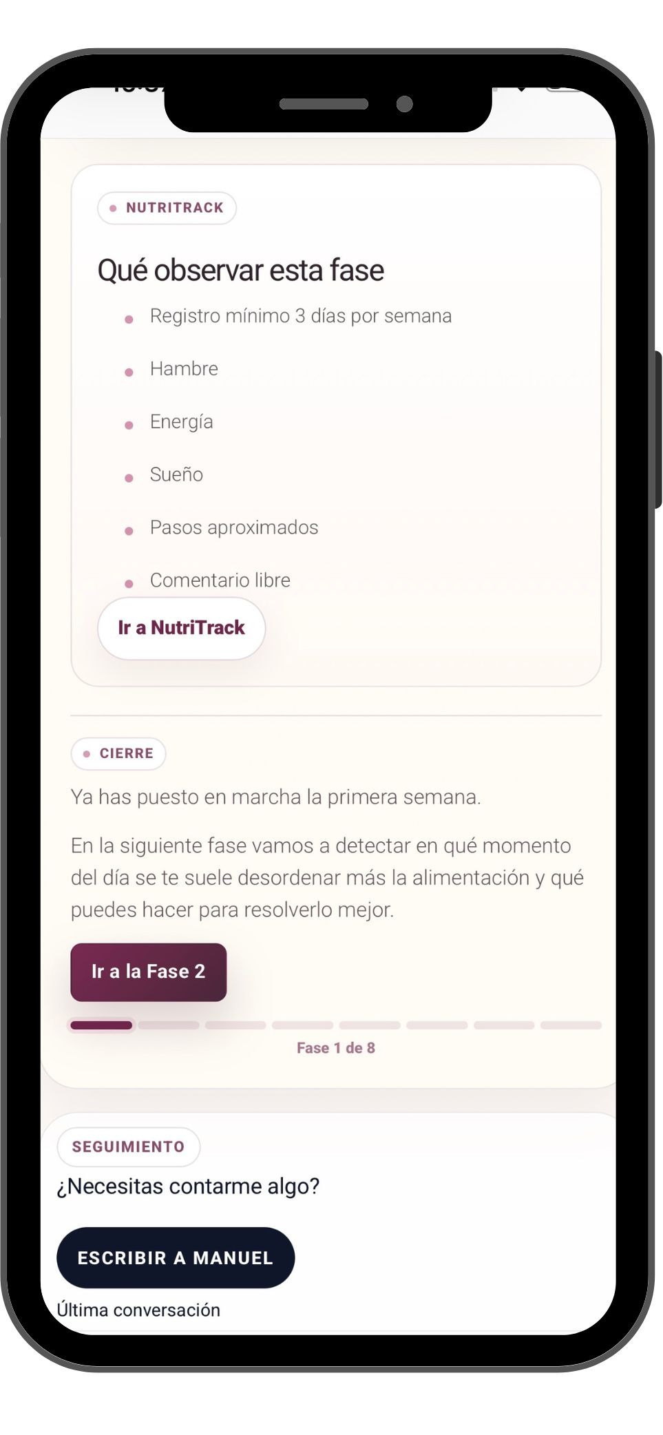 Qué observar en esta fase dentro de Método +35 y acceso a NutriTrack