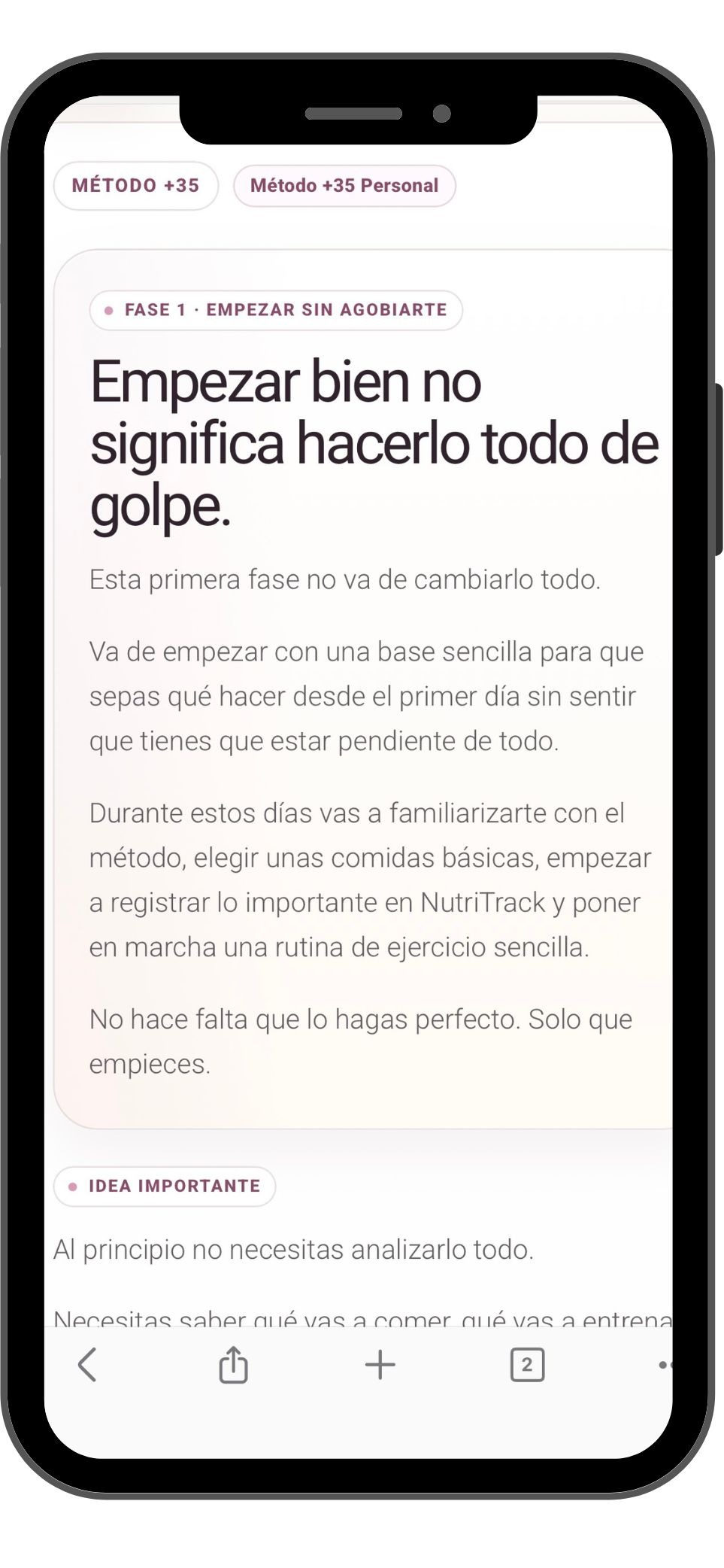 Fase 1 de Método +35 con explicación para empezar sin agobiarte