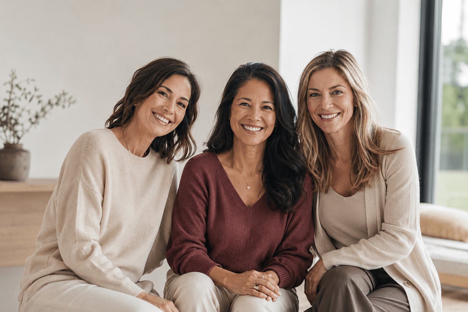 Mujeres adultas sonriendo en un entorno cercano y natural