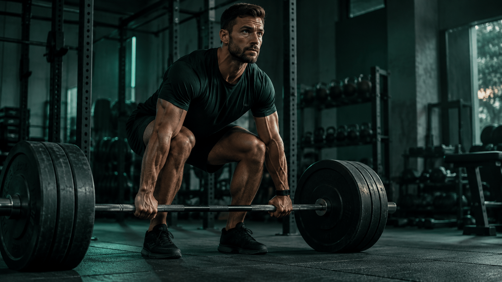 Deportista realizando un entrenamiento de fuerza con barra y discos